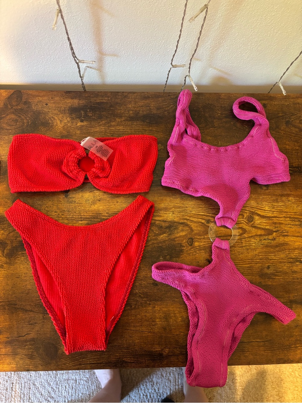 Boutique Ribbed Bikini Set - Red & Fuchsia